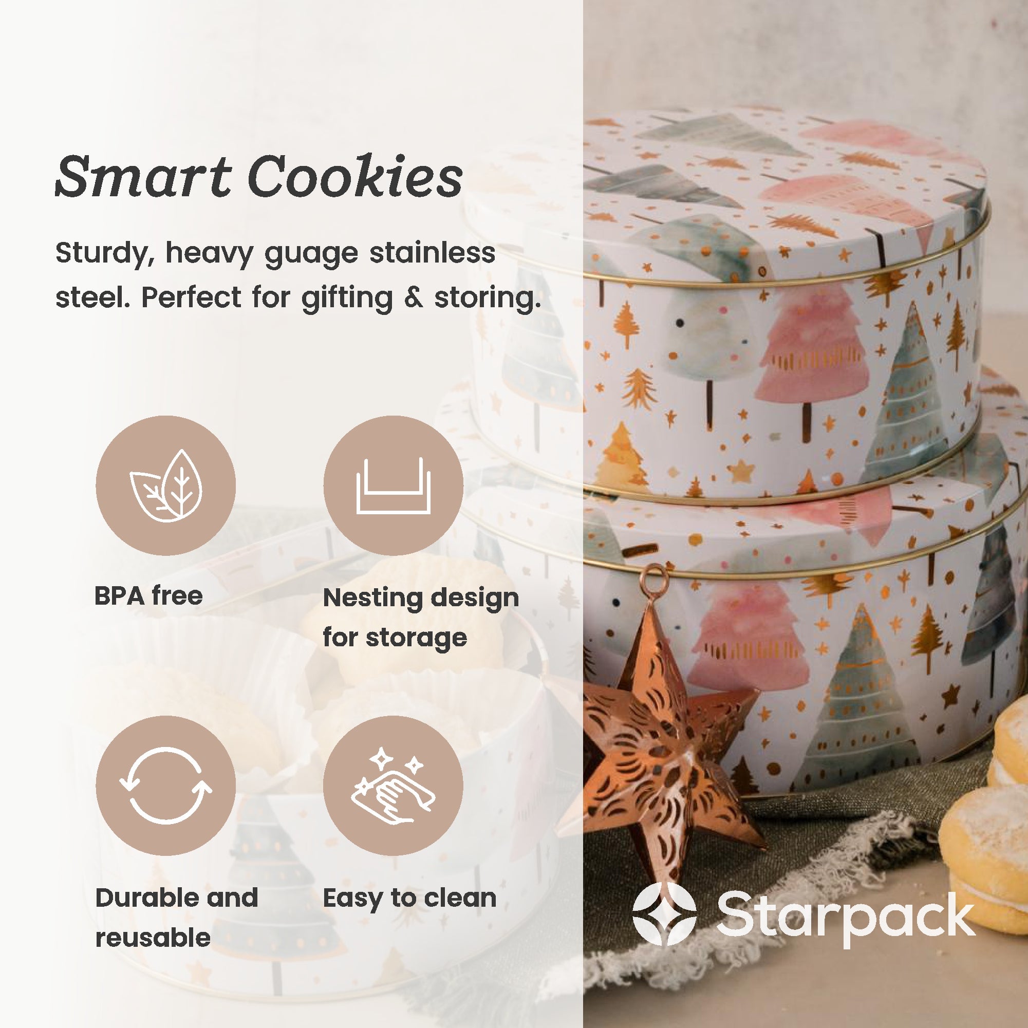 Smart Cookies - Cookie Gift Tins set of 3 - Festive