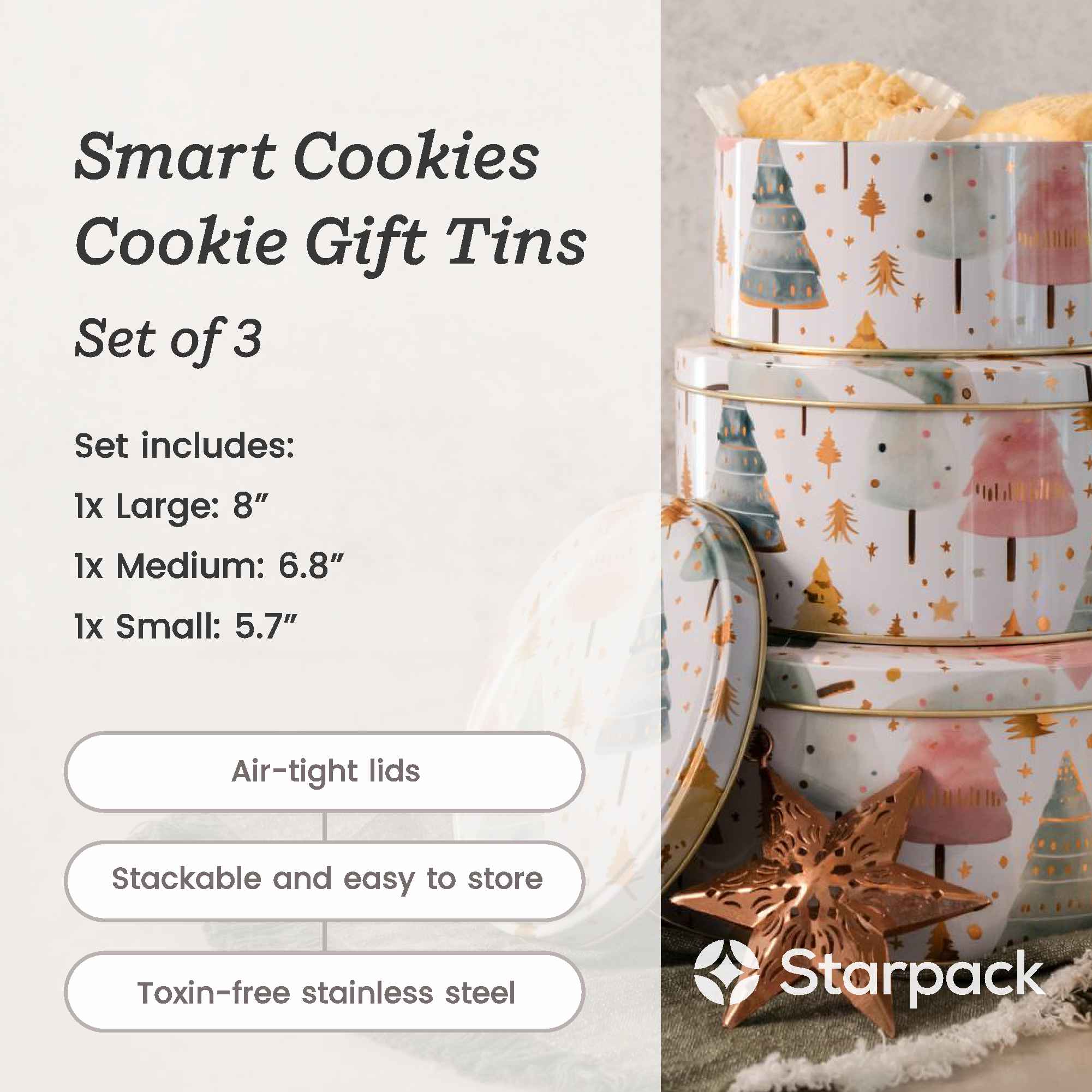 Smart Cookies - Cookie Gift Tins set of 3 - Festive