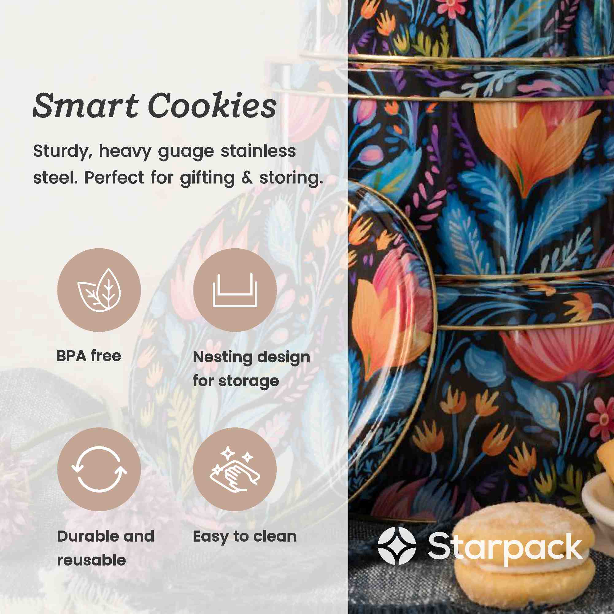 Smart Cookies - Cookie Gift Tins set of 3 - Floral