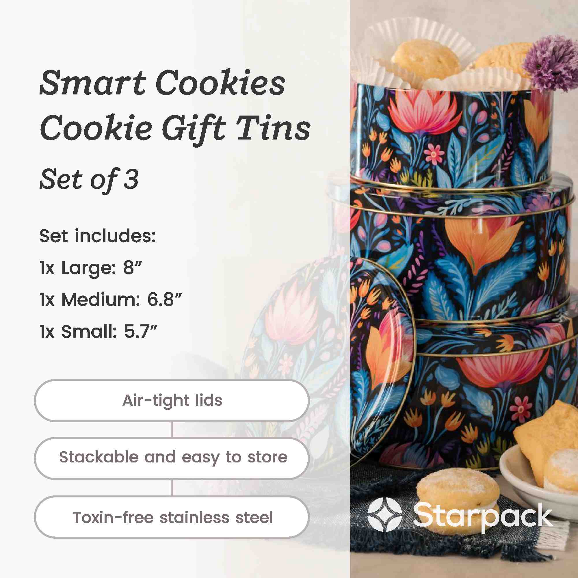 Smart Cookies - Cookie Gift Tins set of 3 - Floral