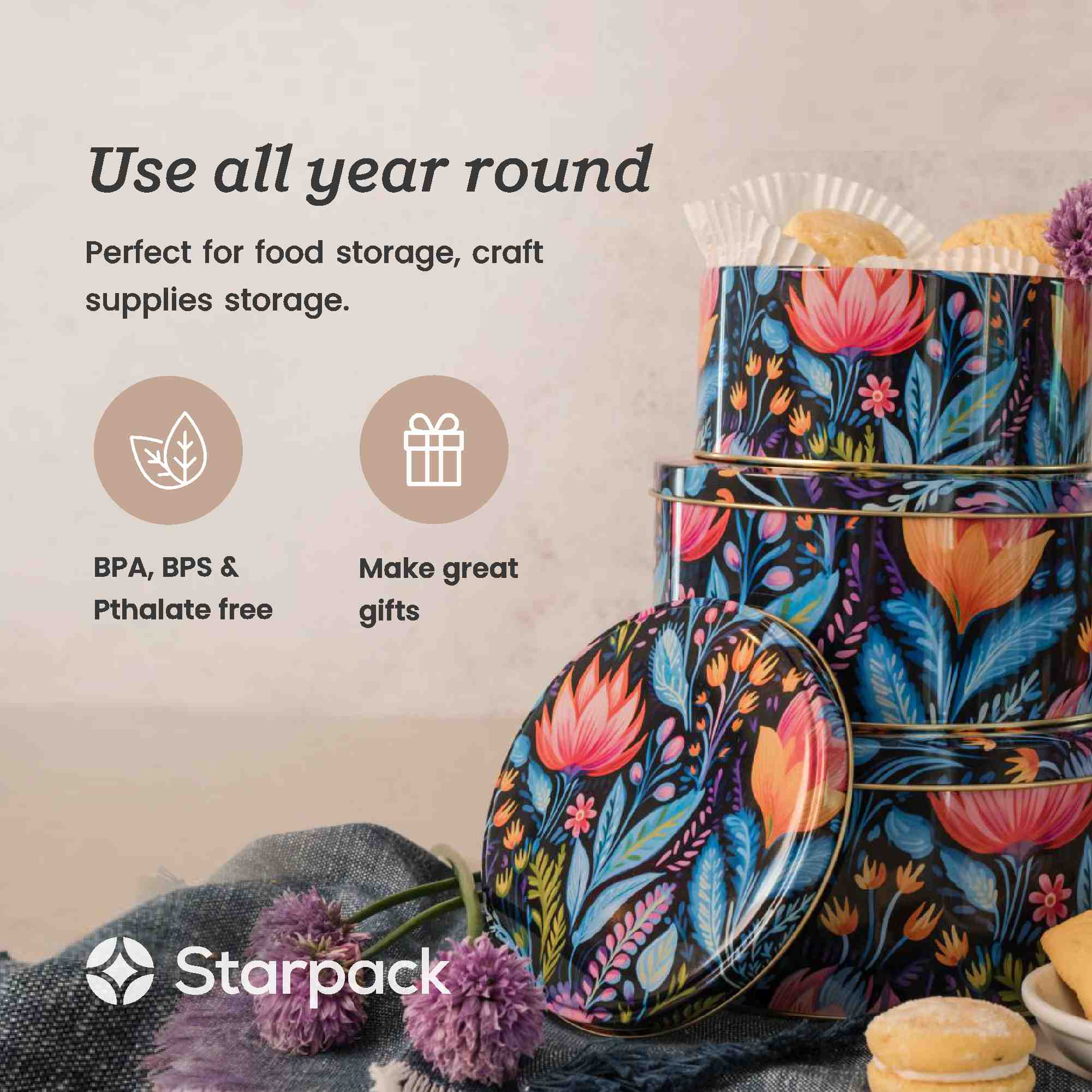 Smart Cookies - Cookie Gift Tins set of 3 - Floral