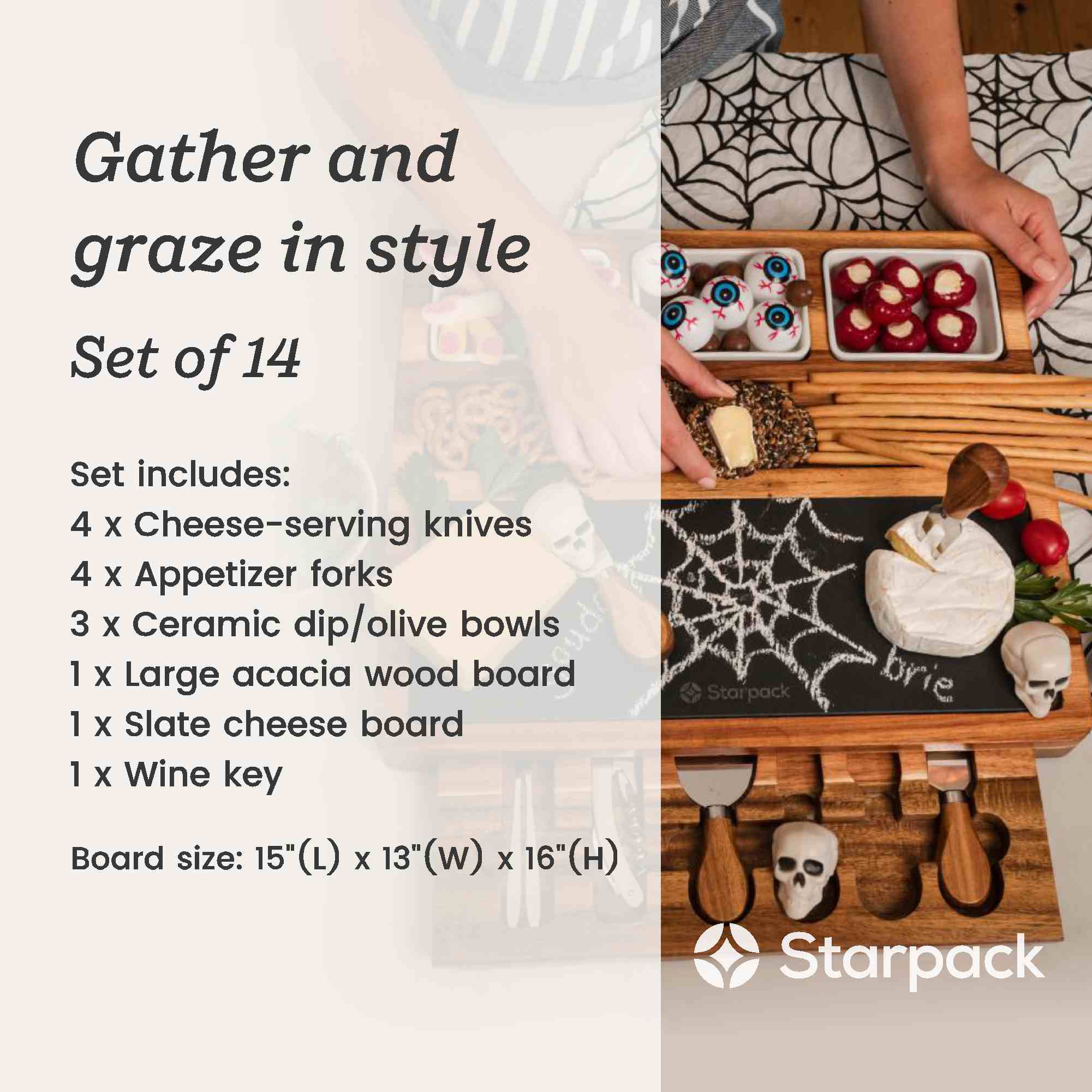 Gather & Graze - Wooden Charcuterie & Cheese Board with Accessories