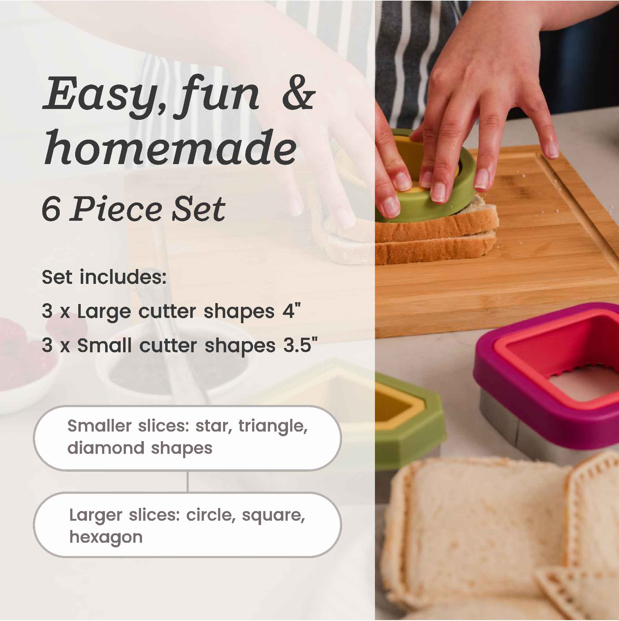 No Crusts Pockets - 6 piece sandwich cutter & sealer set