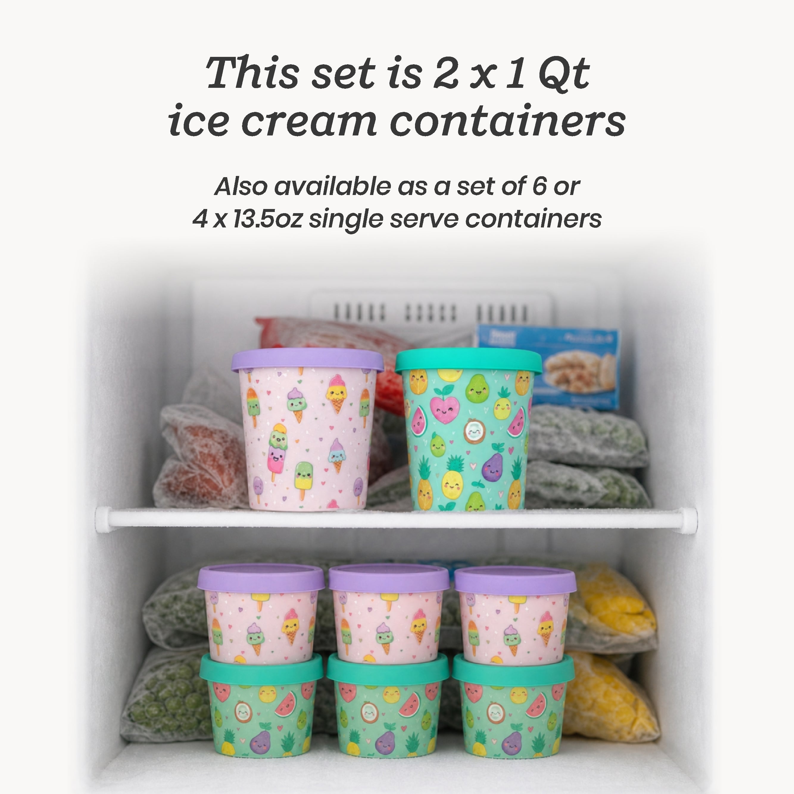 Freeze the Day | Ice Cream Freezer Container 1Qt Set of 2 - Purple & Green | Purple / Green