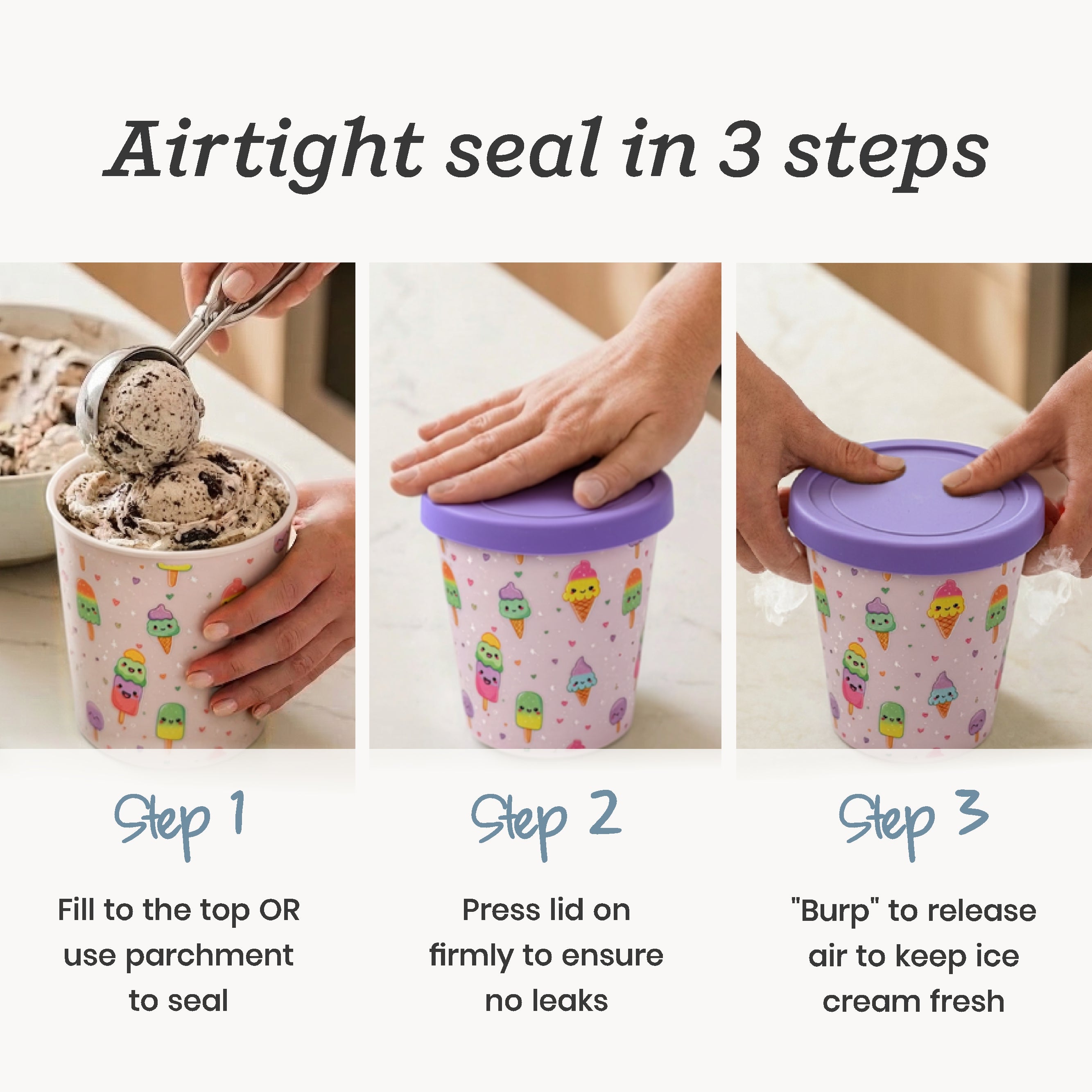 Freeze the Day | Ice Cream Freezer Container 1Qt Set of 2 - Purple & Green | Purple / Green