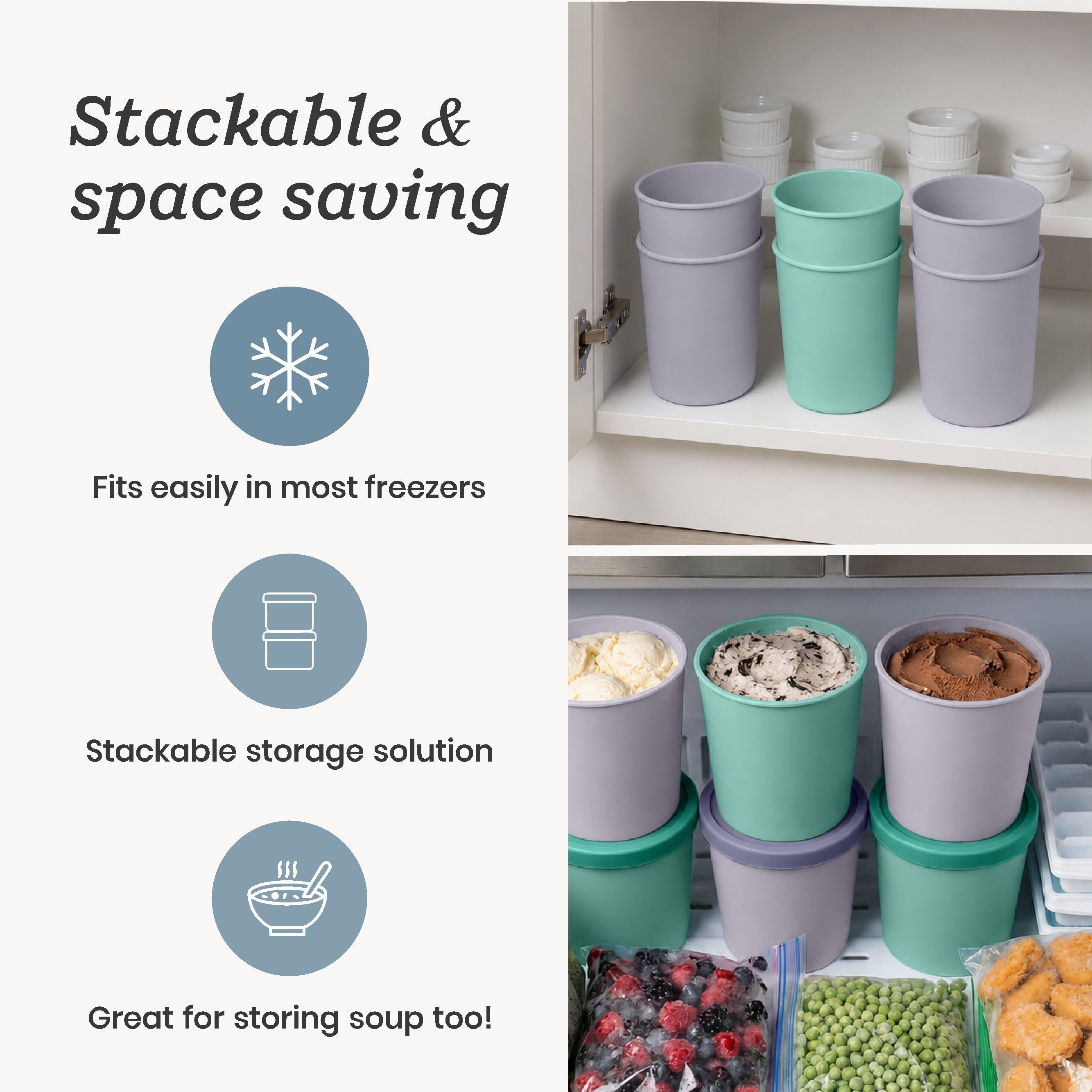 Freeze the Day | Ice Cream Freezer Container 1Qt Set of 2 - Mint & Lavender | Mint / Lavender