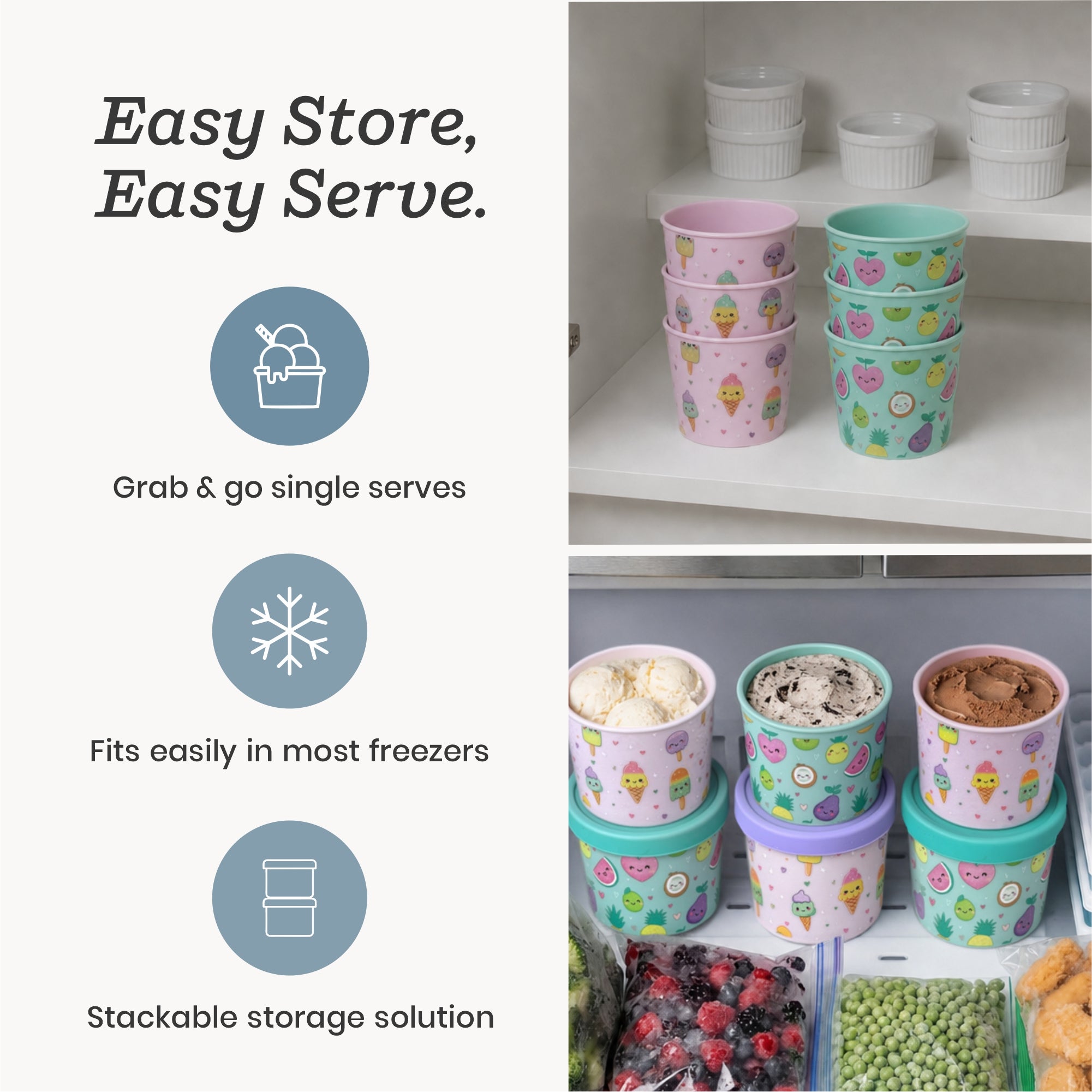 Freeze the Day | Ice Cream Freezer Container 13.5oz Set of 4 | Purple / Green