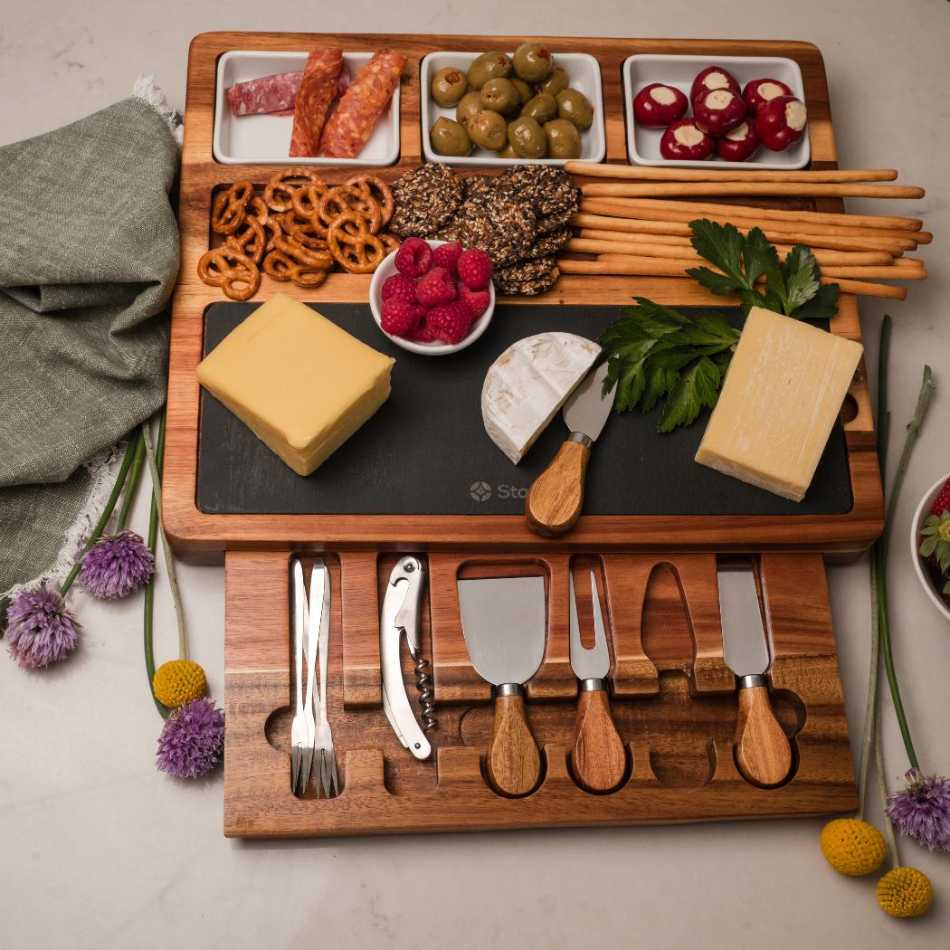 Gather & Graze - Wooden Charcuterie & Cheese Board with Accessories