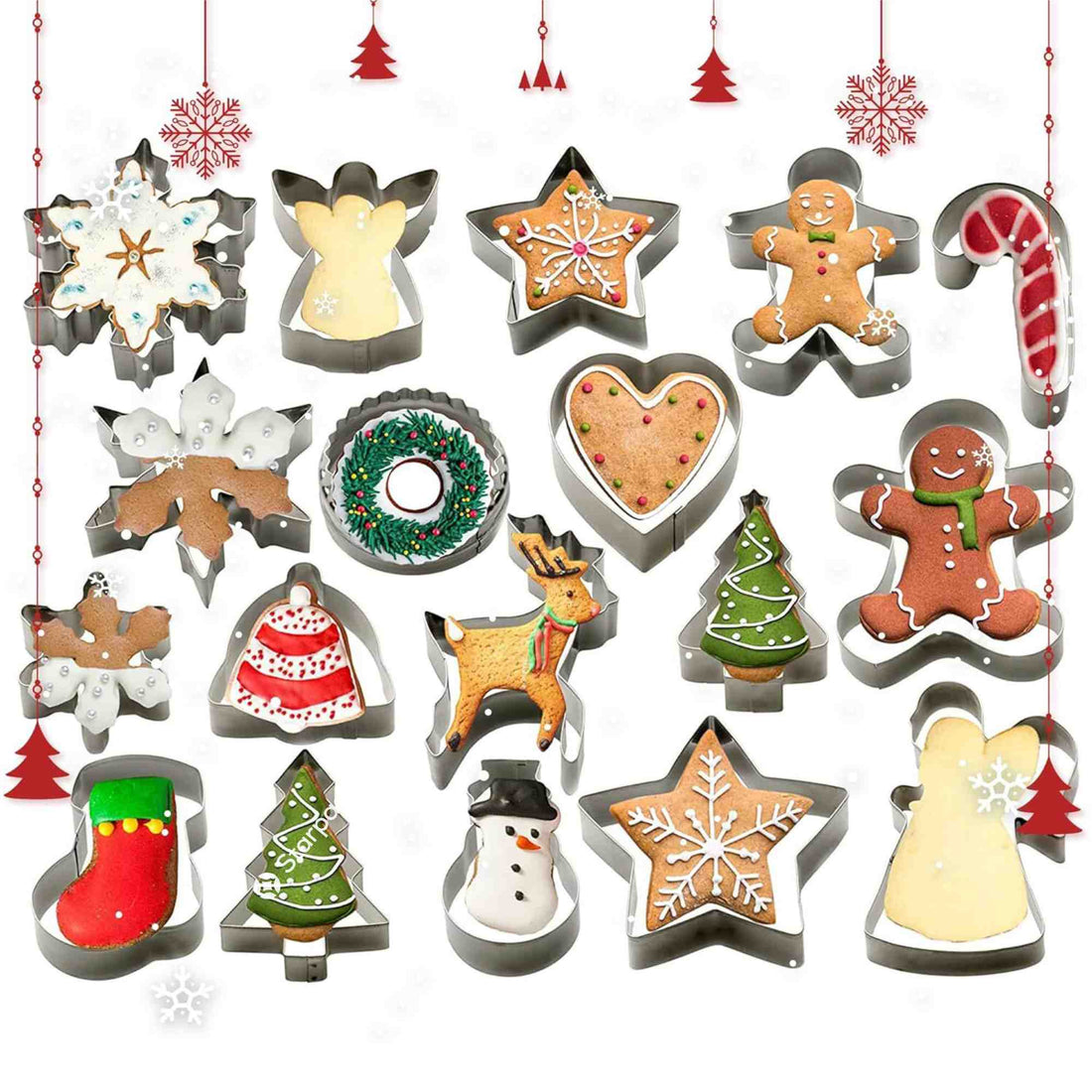 Starpack Christmas cookie cutters with various festive shapes, perfect for creating themed cookies for holiday celebrations