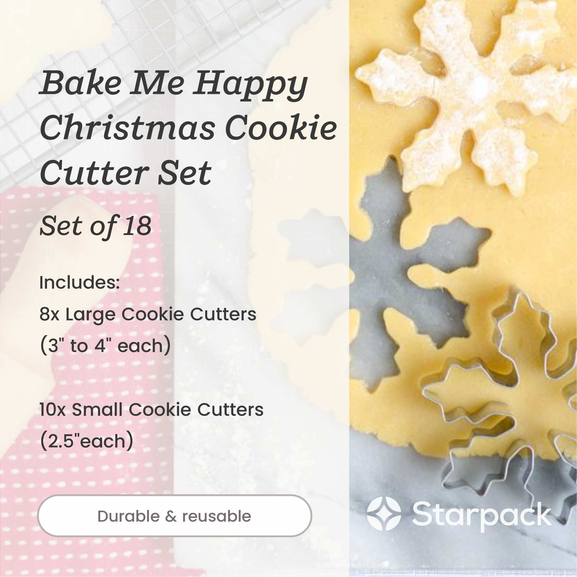 Starpack Christmas cookie cutters with various festive shapes, perfect for creating themed cookies for holiday celebrations