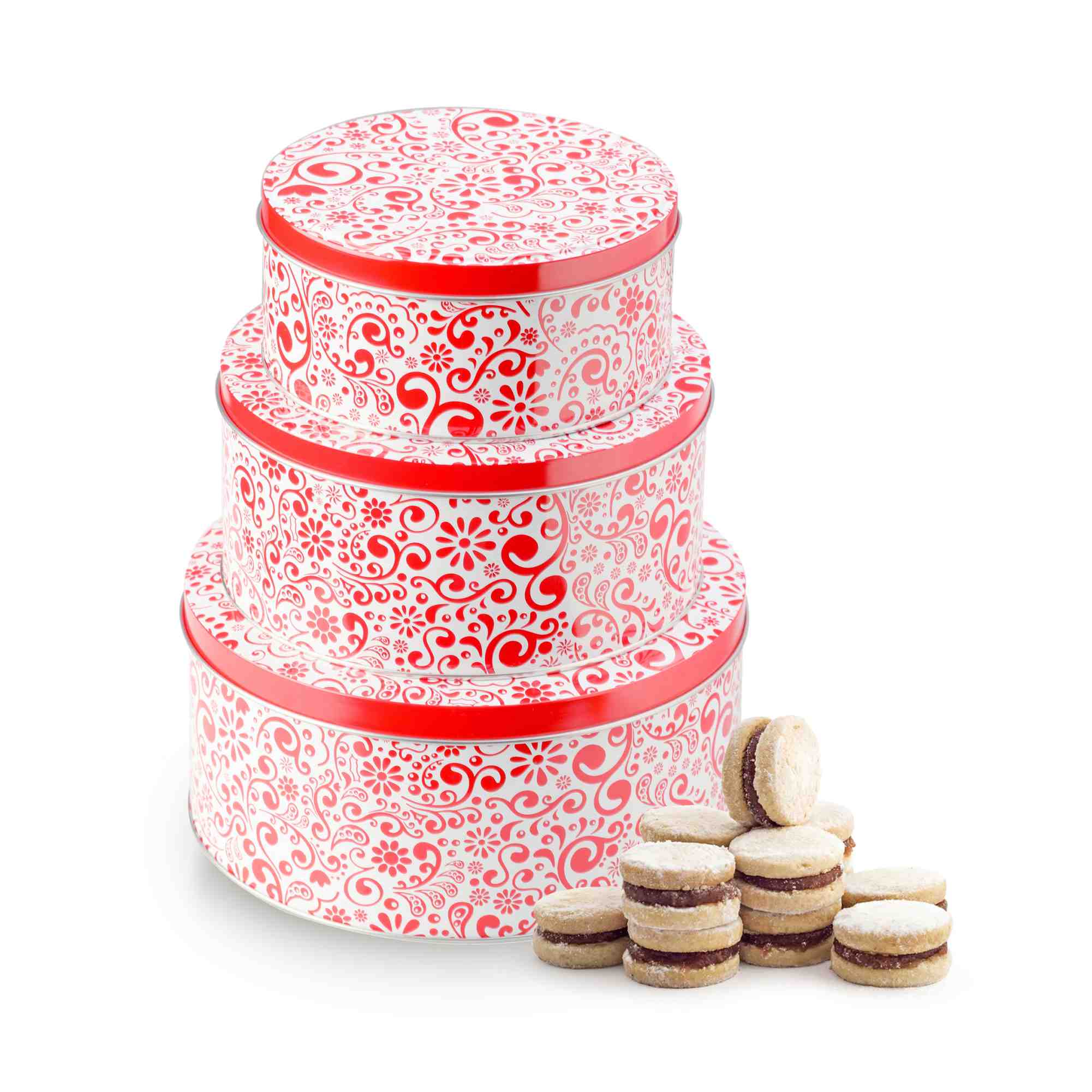 Starpack 3-pack cookie tins with festive designs, perfect for storing and gifting homemade cookies.