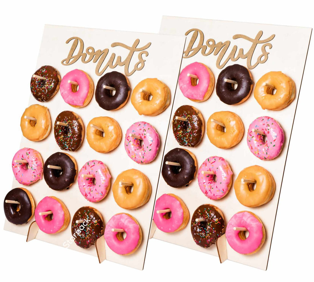 Starpack donut wall stand with multiple tiers, perfect for displaying and serving donuts at parties and events.