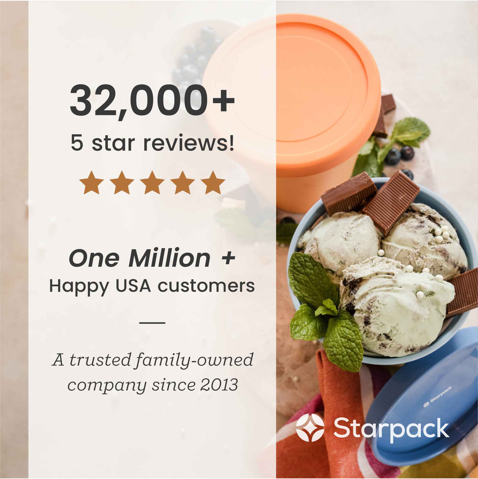 Starpack 2-pack ice cream freezer containers with colorful silicone lids, featuring a frost-free and leak-proof design, perfect for storing homemade ice cream.