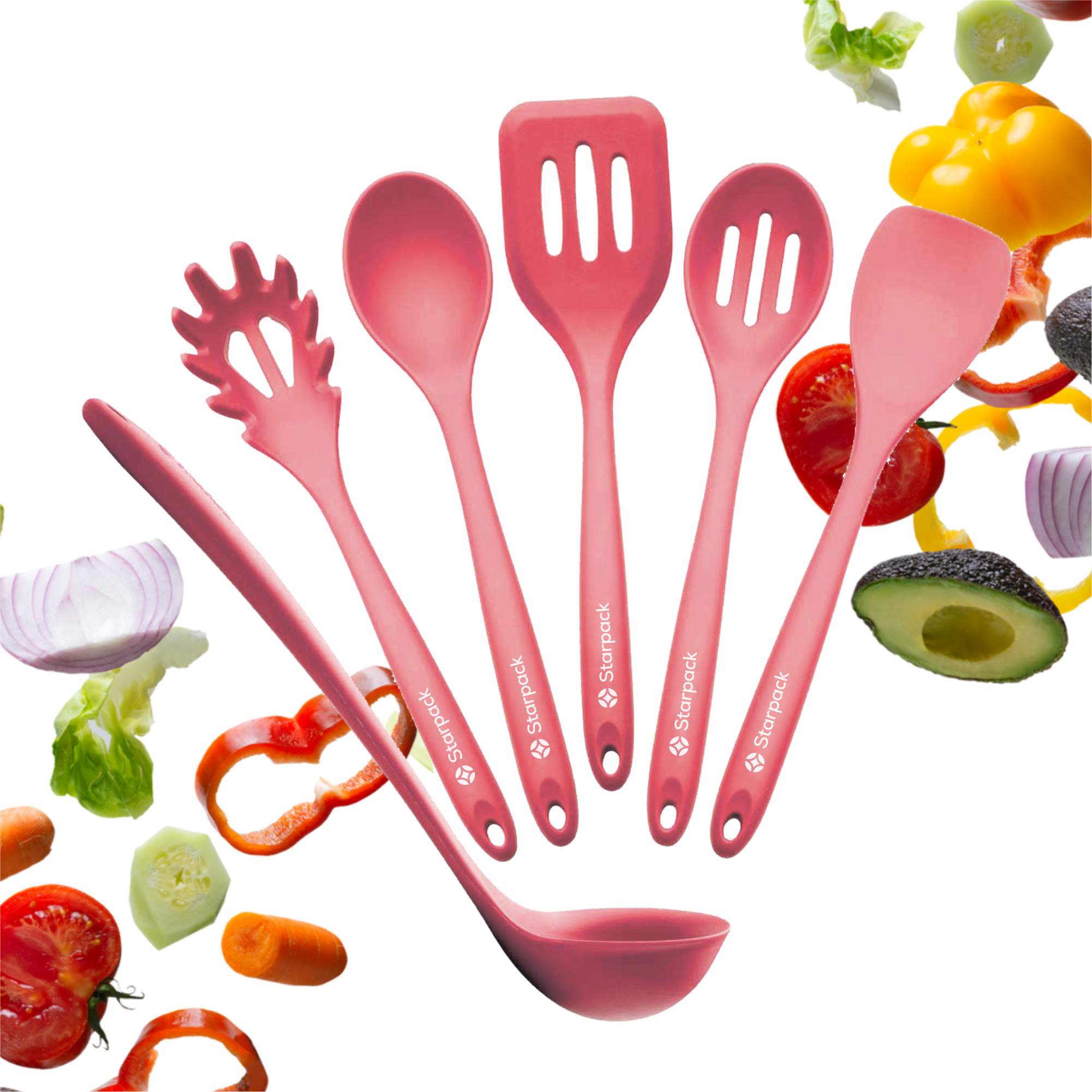 Starpack extra-large kitchen utensils set with silicone heads and sturdy handles, ideal for a variety of cooking tasks.