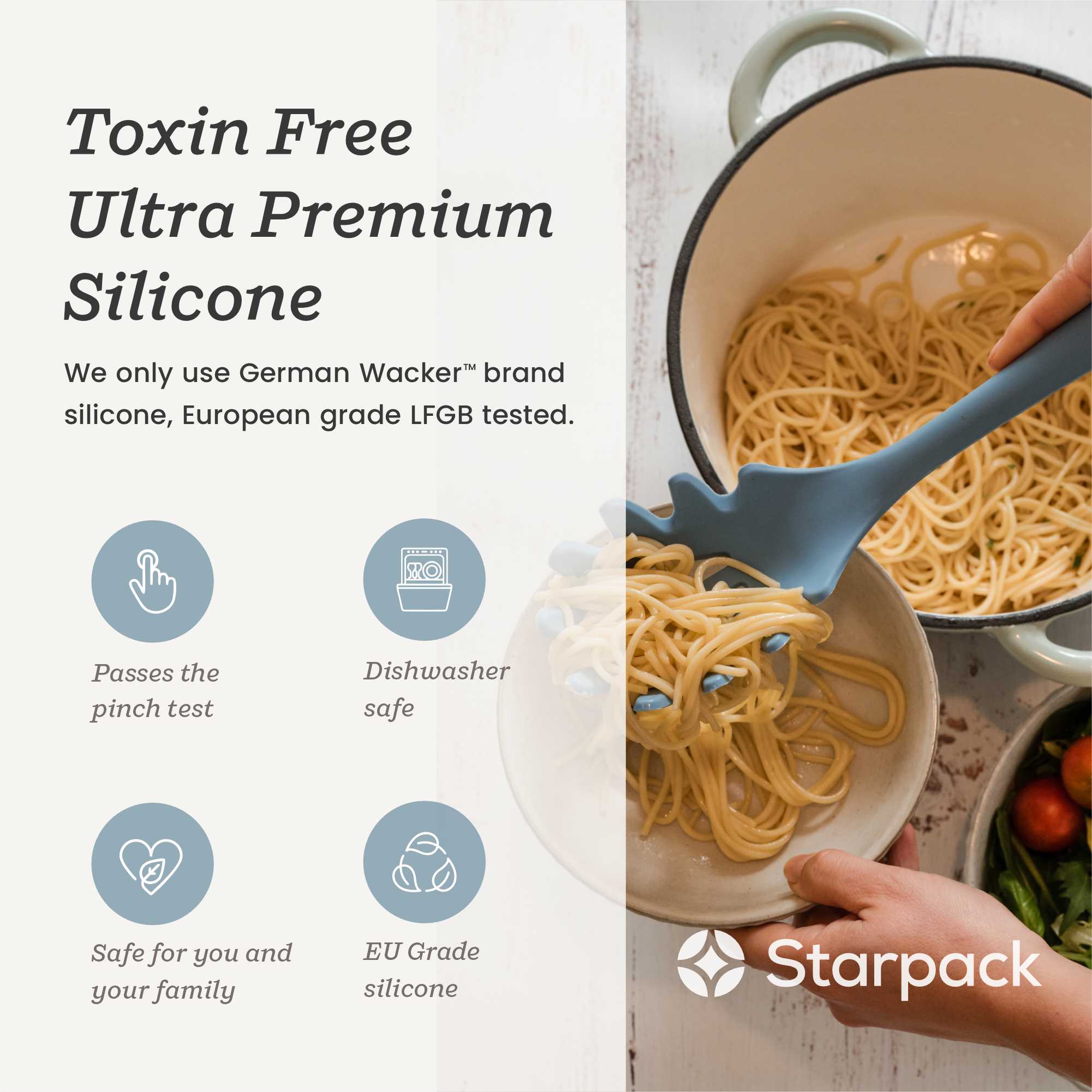 Starpack extra-large kitchen utensils set with silicone heads and sturdy handles, ideal for a variety of cooking tasks.