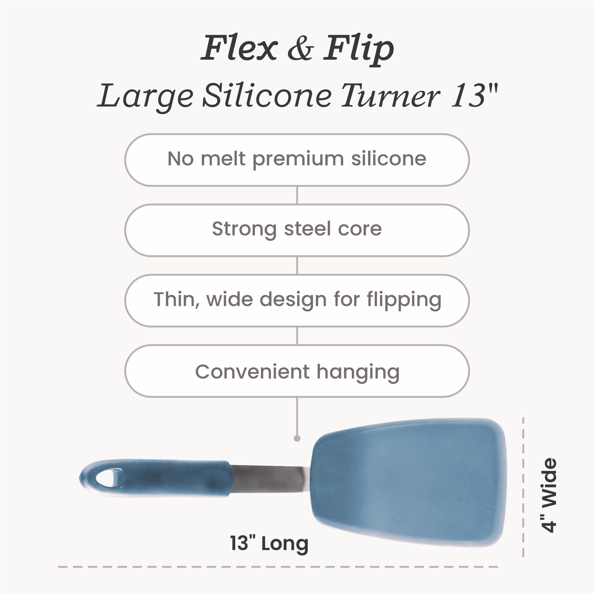 Starpack large flex turner with a flexible, heat-resistant silicone head and a sturdy handle, perfect for flipping and serving larger portions.