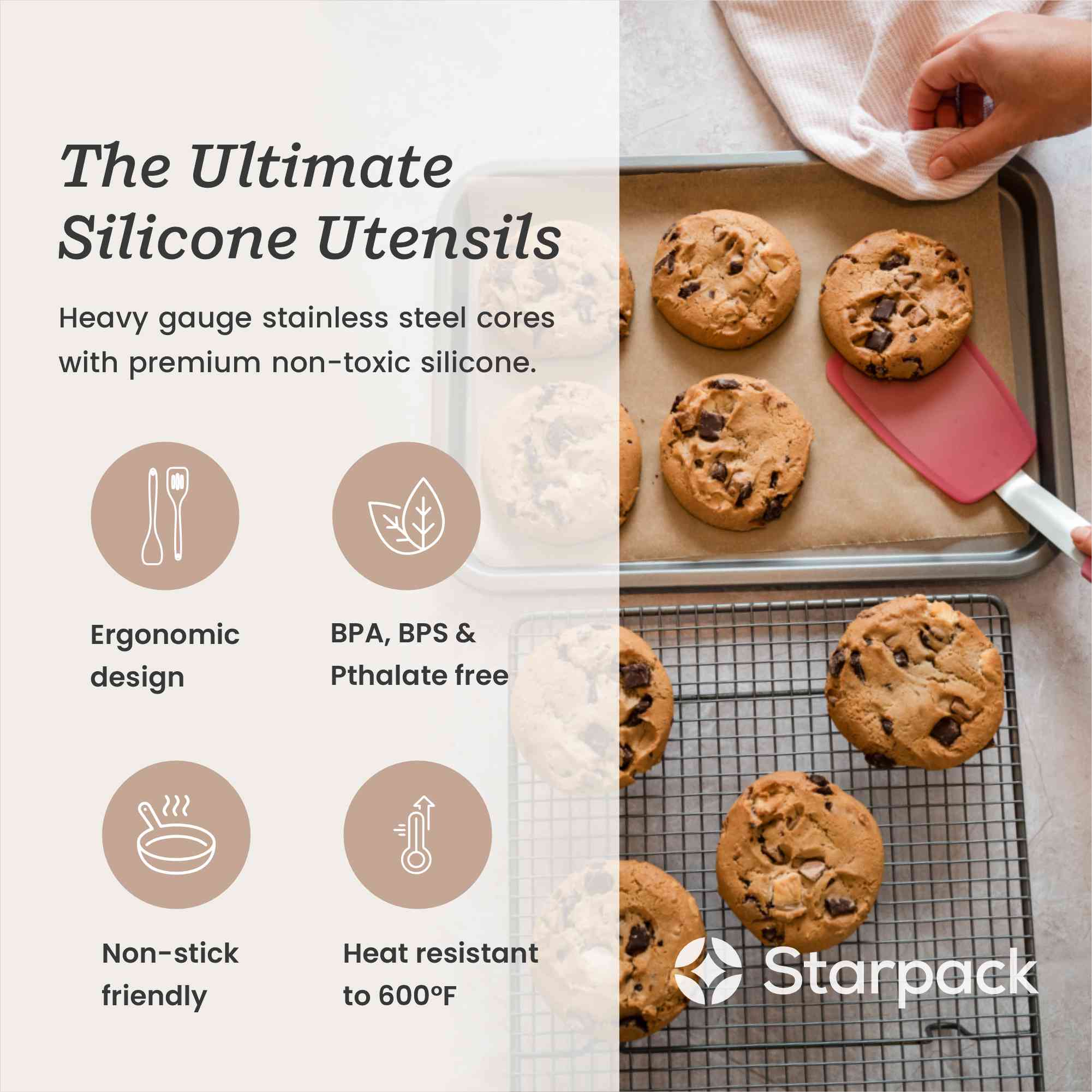 Starpack small flex turner with a flexible, heat-resistant silicone head and a sturdy handle, ideal for flipping and serving smaller portions.