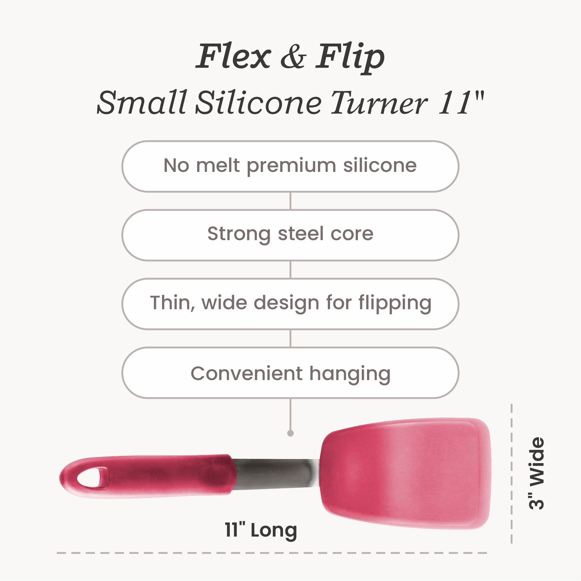 Starpack small flex turner with a flexible, heat-resistant silicone head and a sturdy handle, ideal for flipping and serving smaller portions.