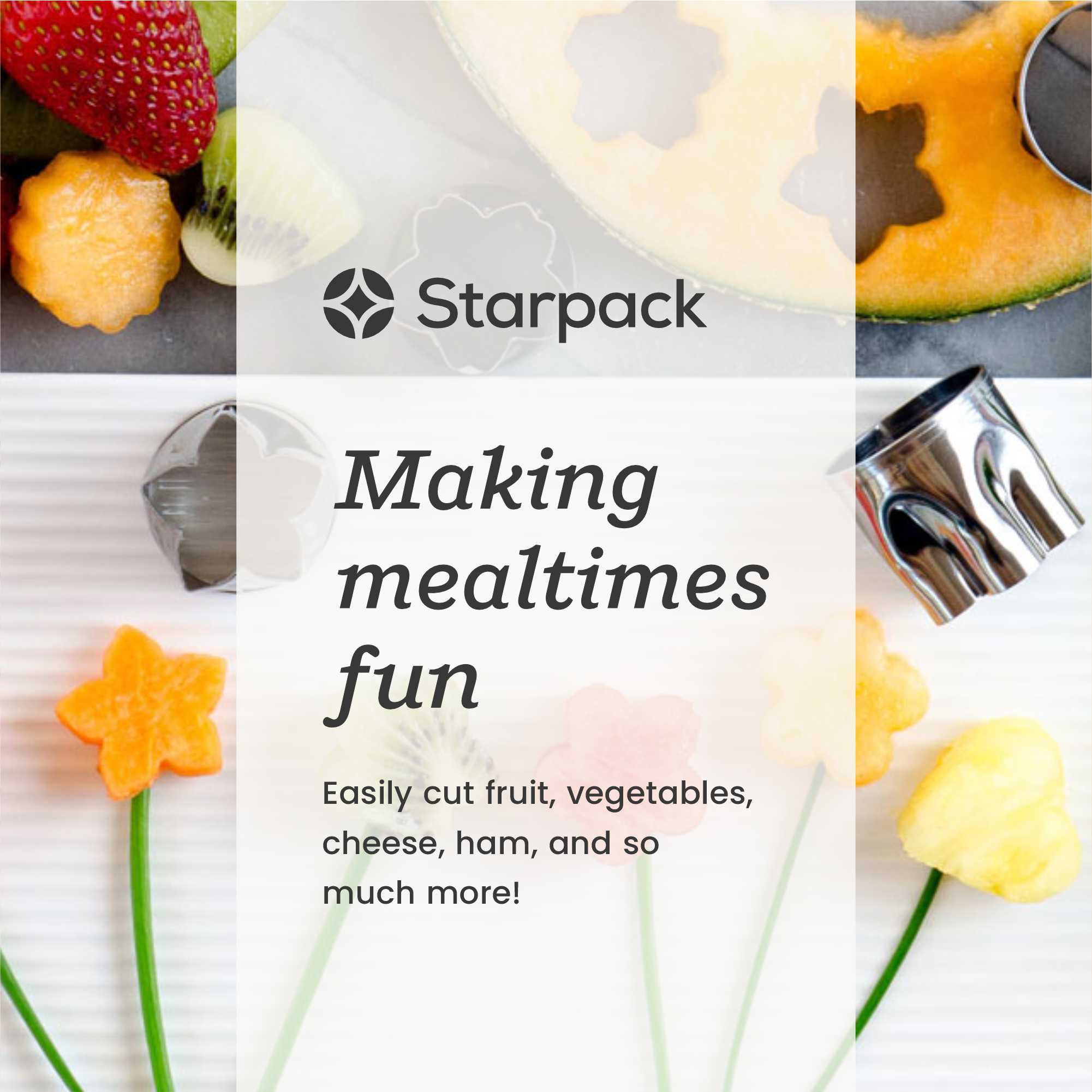 Starpack vegetable cutters in various shapes, designed for creating fun and decorative cuts in vegetables and fruits.