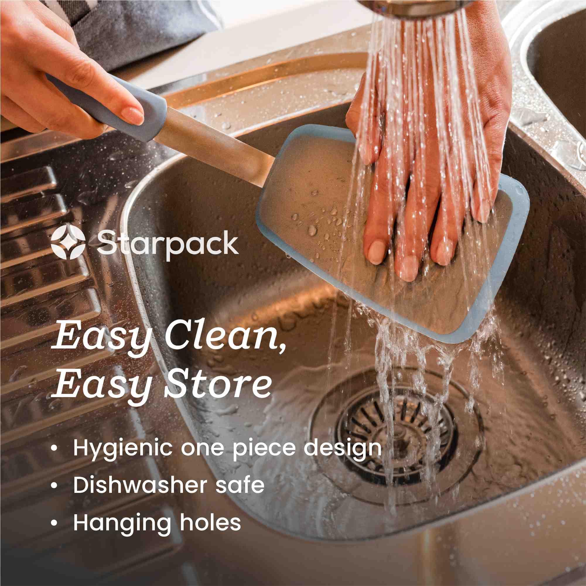 Starpack wide flex slotted turner with a flexible, heat-resistant silicone head and a sturdy handle, designed for flipping and draining larger portions