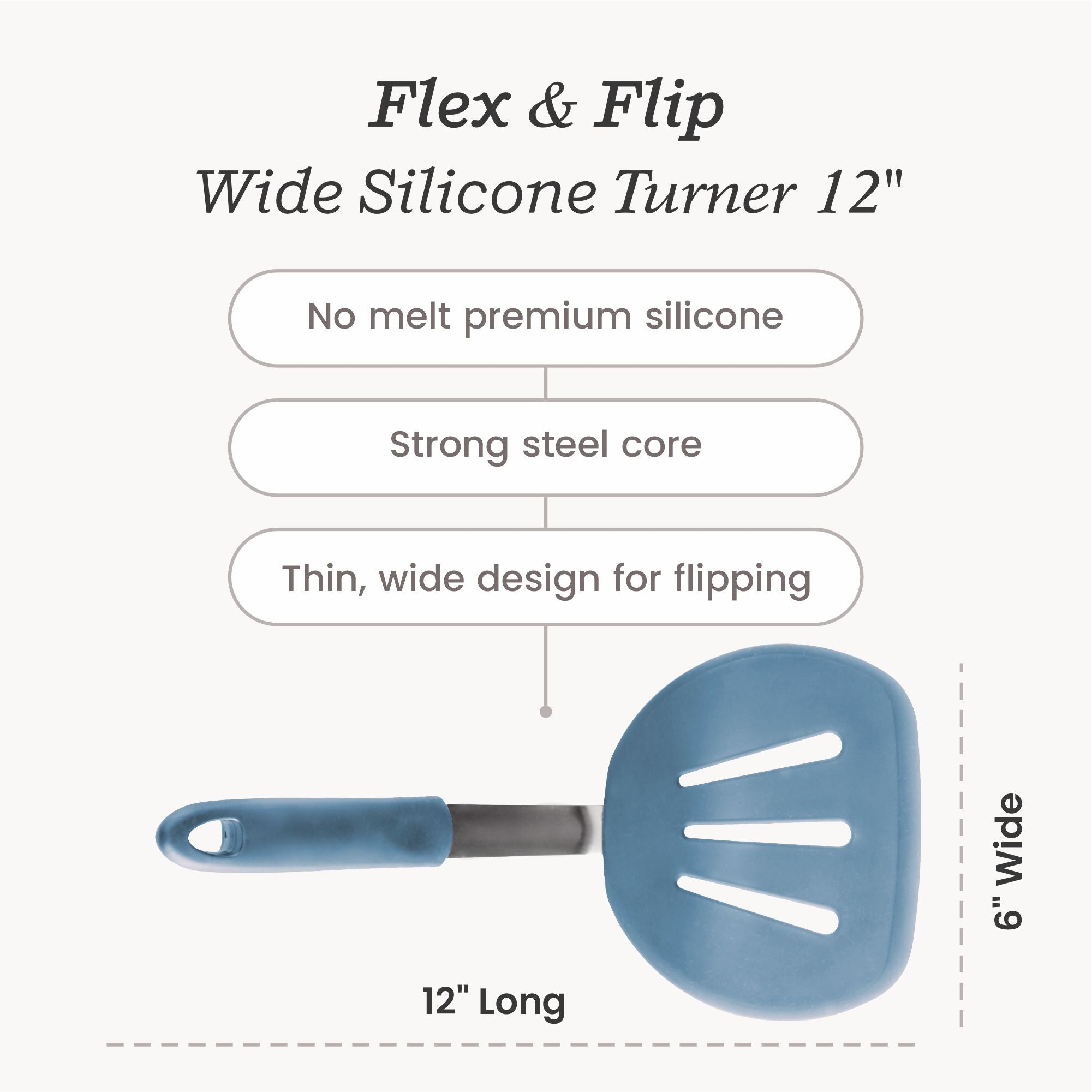 Starpack wide flex slotted turner with a flexible, heat-resistant silicone head and a sturdy handle, designed for flipping and draining larger portions