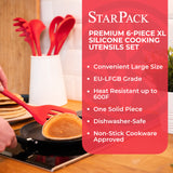 StarPack Basics XL Silicone Kitchen Utensil Set (6 Piece), High Heat Resistant to 480°F, Hygienic One Piece Design, Large Non Stick Spatulas & Serving Utensils