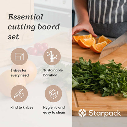 Chop Chop - Bamboo Cutting board set of 3 with stand &amp; nonslip silicone mat