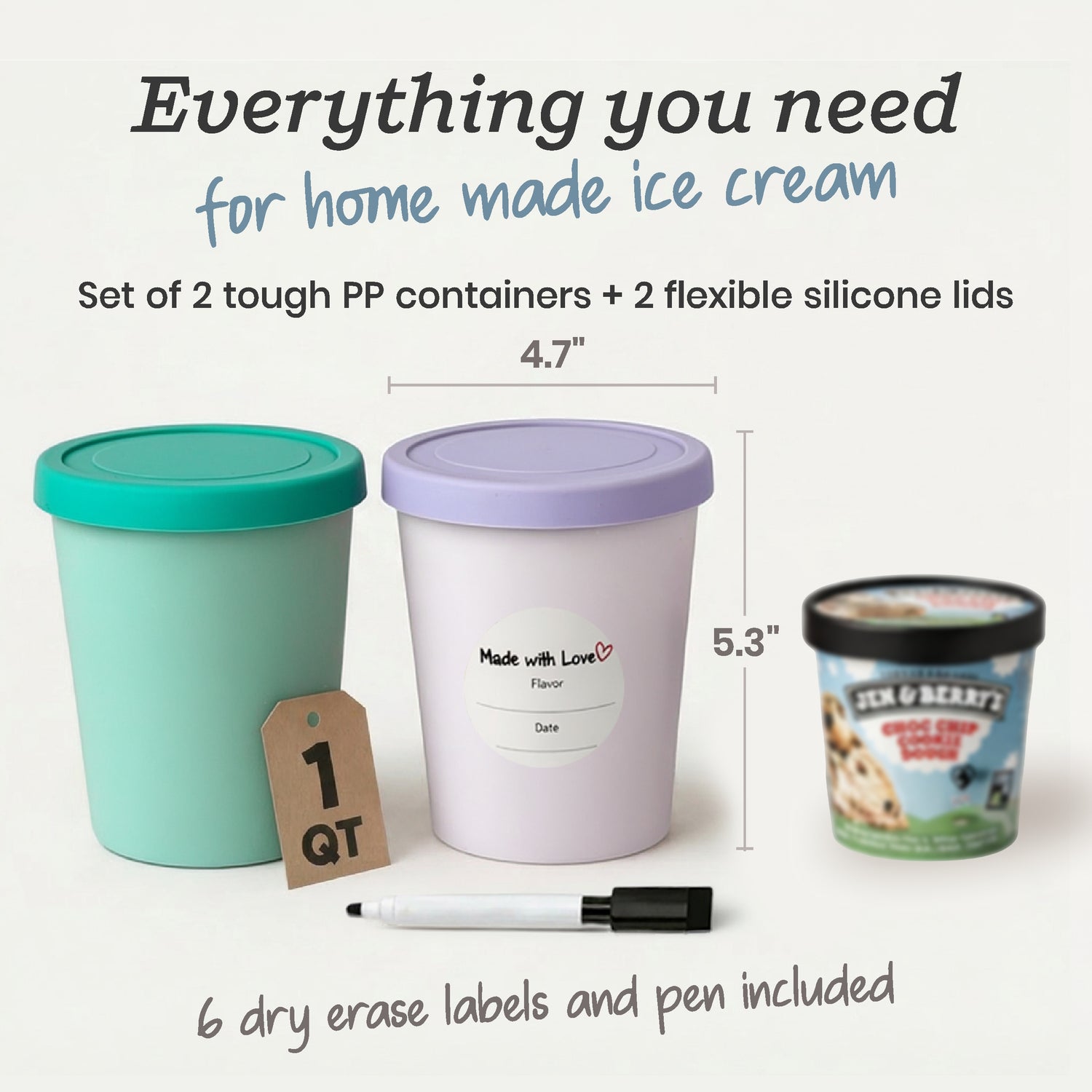 Freeze the Day | Ice Cream Freezer Container 1Qt Set of 2 - Mint &amp; Lavender | Mint / Lavender