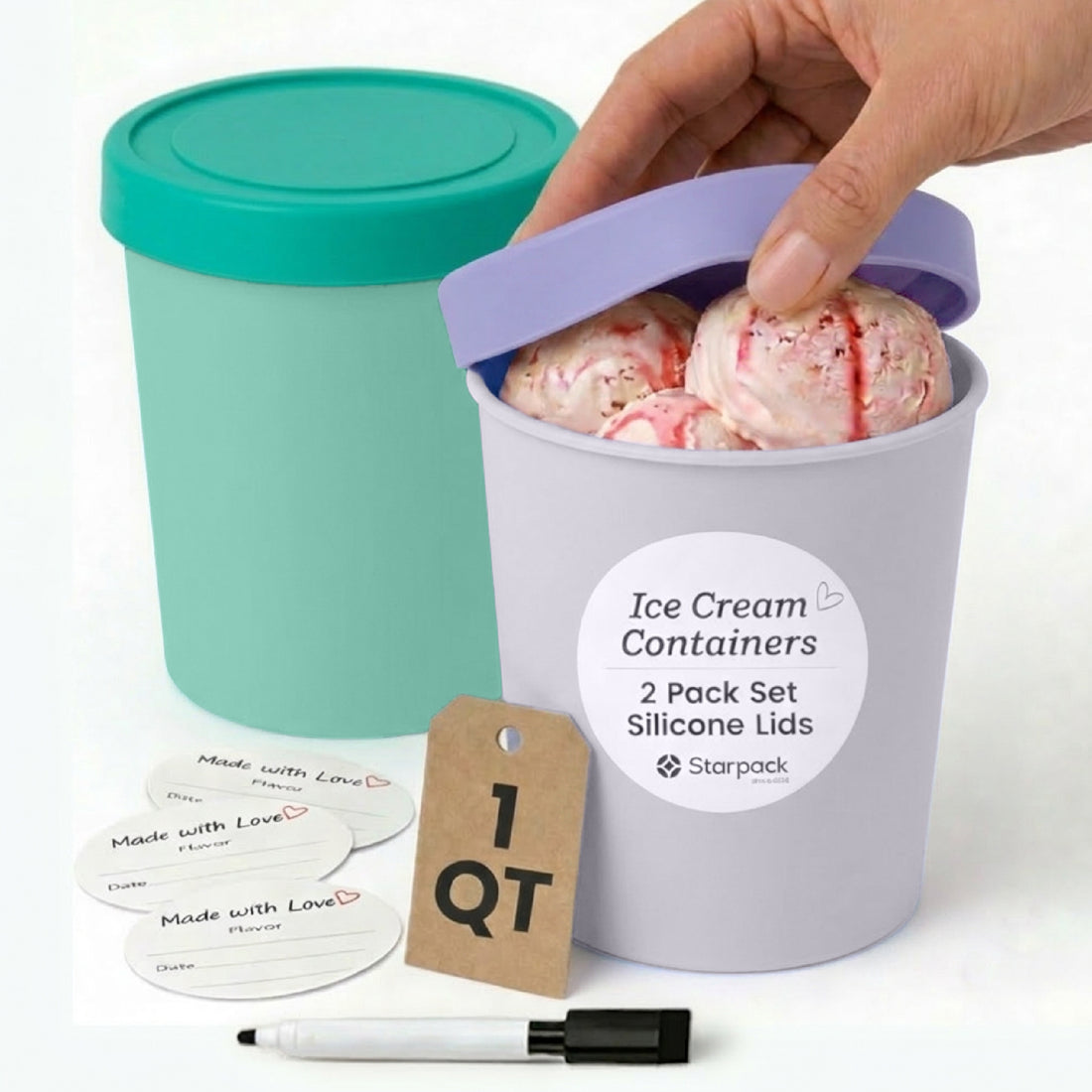 Freeze the Day | Ice Cream Freezer Container 1Qt Set of 2 - Mint &amp; Lavender | Mint / Lavender