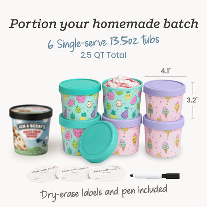 Freeze the Day | Ice Cream Freezer Container 13.5oz Set of 6 | Purple / Green