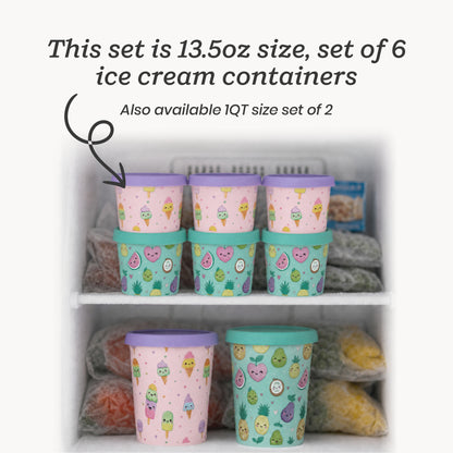 Freeze the Day | Ice Cream Freezer Container 13.5oz Set of 6 | Purple / Green