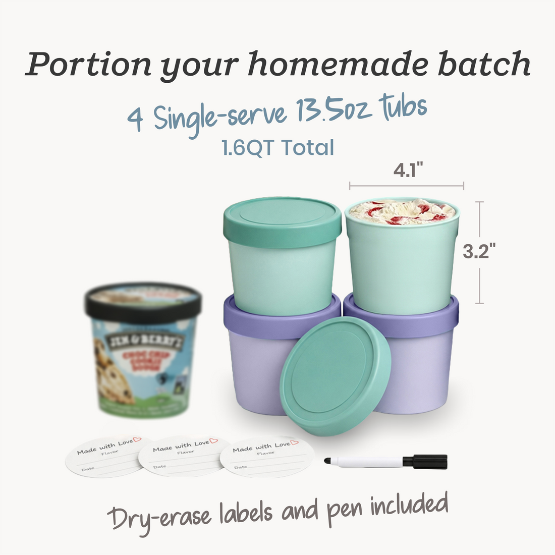 Starpack single-serve 13.5oz ice cream freezer containers set of 4 with frost-free lids (Mint and Lavender)