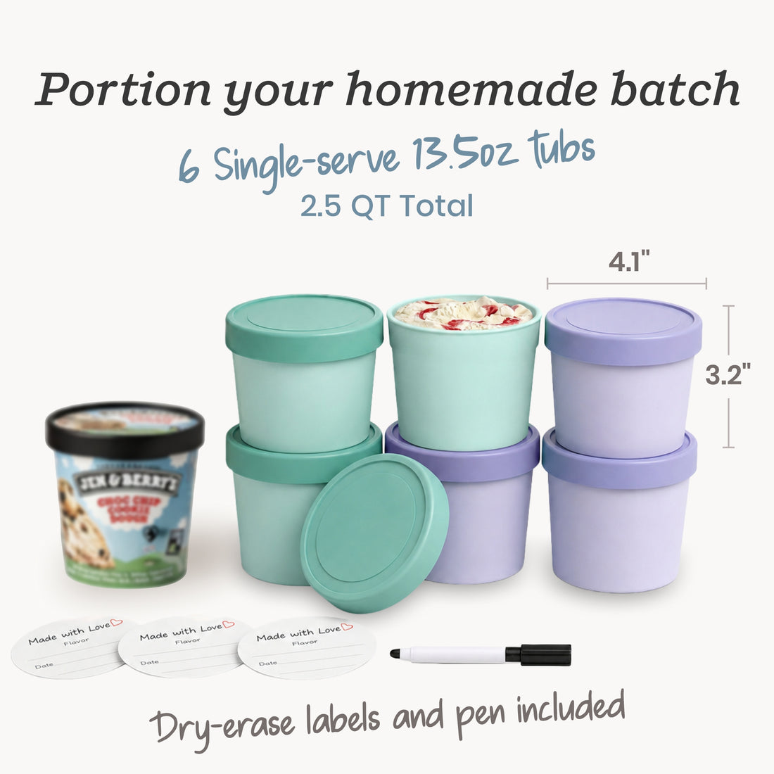 Starpack single-serve 13.5oz ice cream freezer containers set of 6 with frost-free lids (Mint and Lavender)
