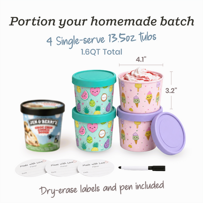 Starpack single-serve 13.5oz ice cream freezer containers set of 4 with frost-free lids (Pink and Green)