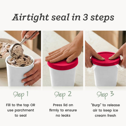 Freeze the Day | Ice Cream Freezer Lids 1Qt Set of 2 with Pens | White / Red