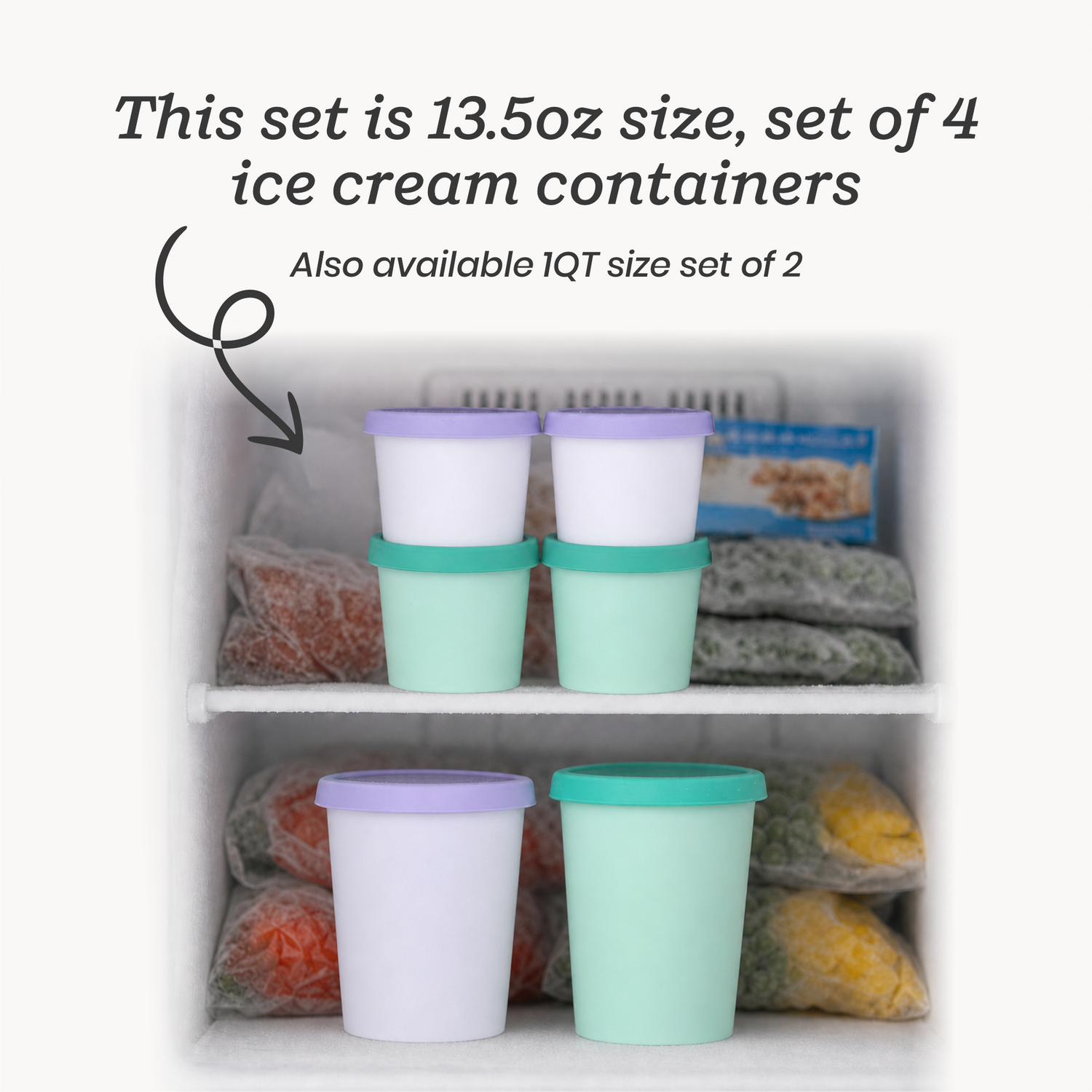 Freeze the Day | Ice Cream Freezer Container 13.5oz Set of 4 | Mint / Lavender
