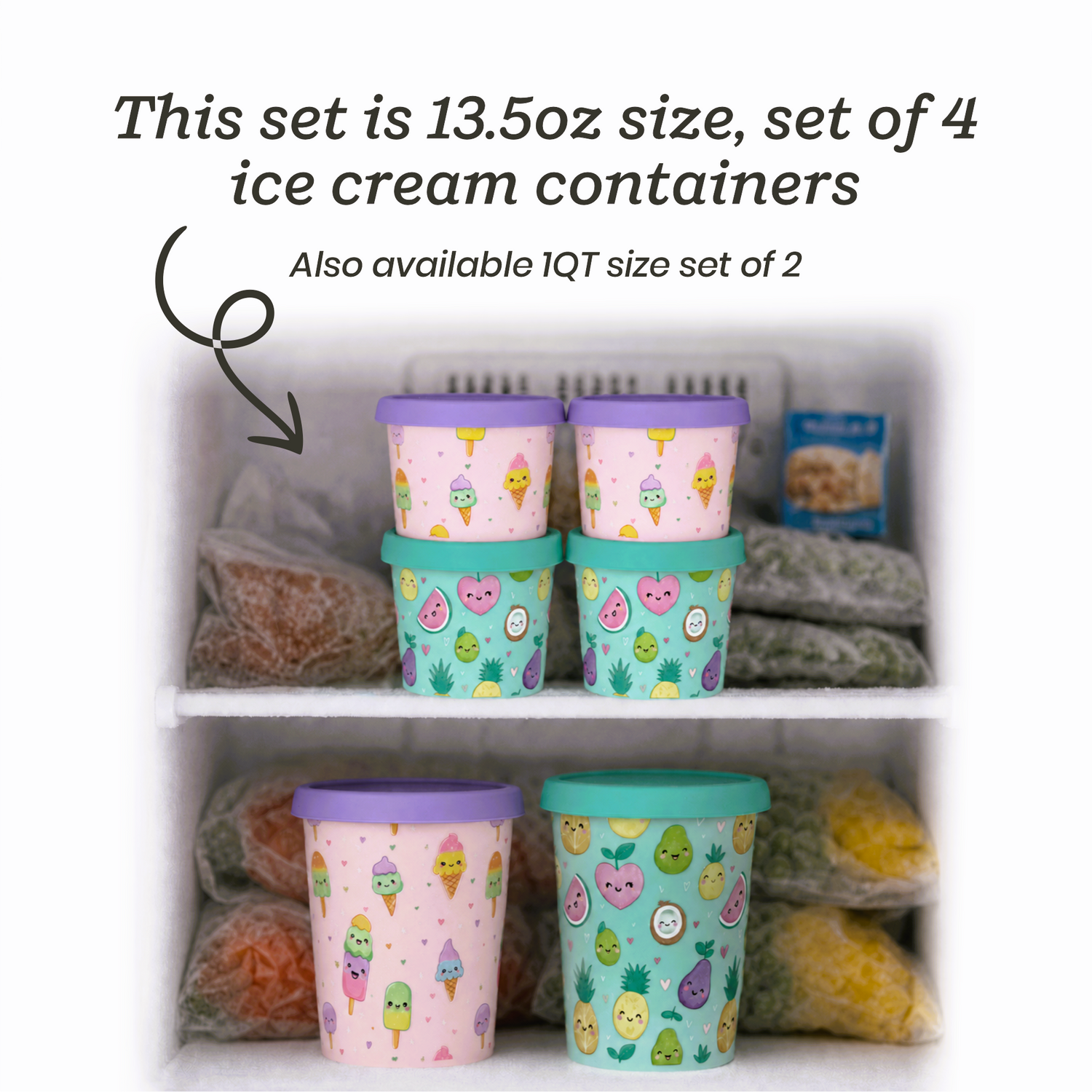 Starpack single-serve 13.5oz ice cream freezer containers set of 4 with frost-free lids (Pink and Green)