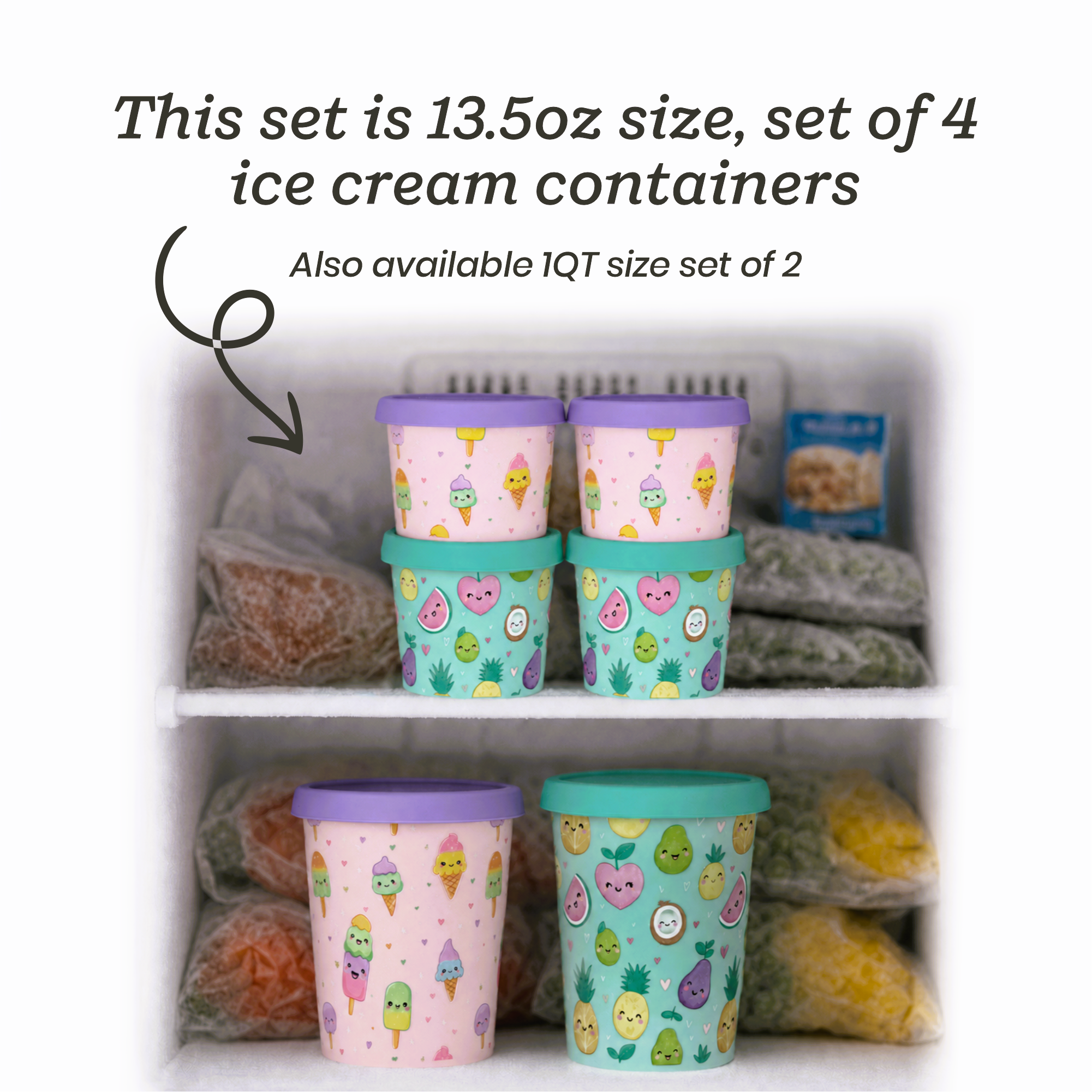 Starpack single-serve 13.5oz ice cream freezer containers set of 4 with frost-free lids (Pink and Green)