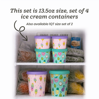 Starpack single-serve 13.5oz ice cream freezer containers set of 4 with frost-free lids (Pink and Green)