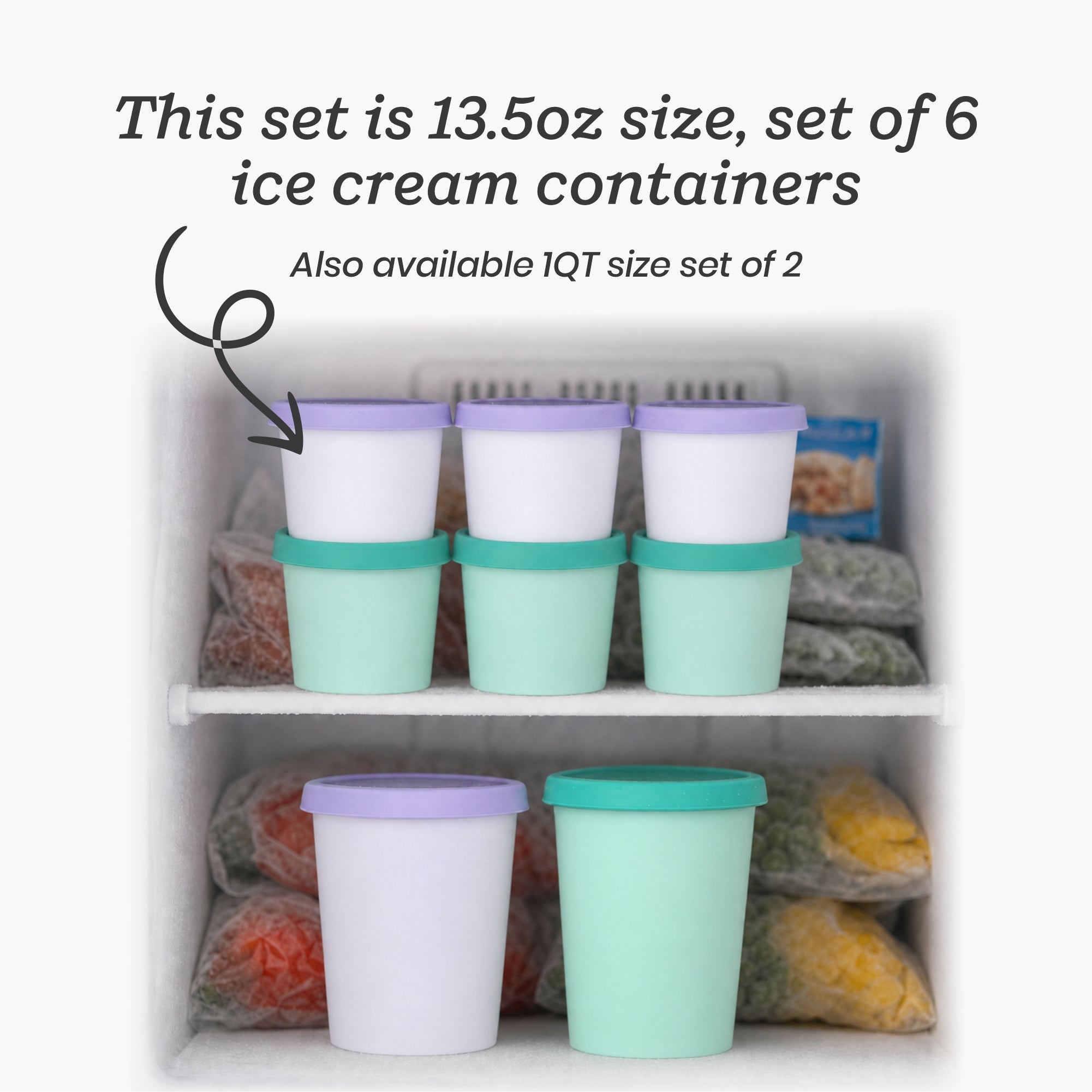 Freeze the Day | Ice Cream Freezer Container 13.5oz Set of 6 | Mint / Lavender