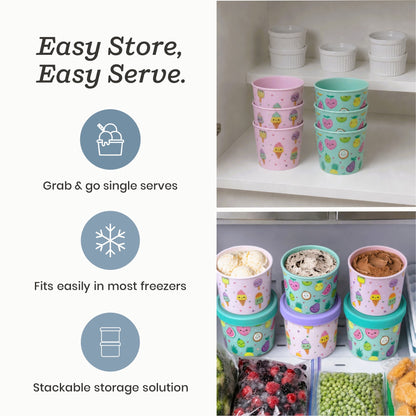 Freeze the Day | Ice Cream Freezer Container 13.5oz Set of 6 | Purple / Green