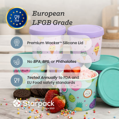 Freeze the Day | Ice Cream Freezer Container 13.5oz Set of 4 | Purple / Green