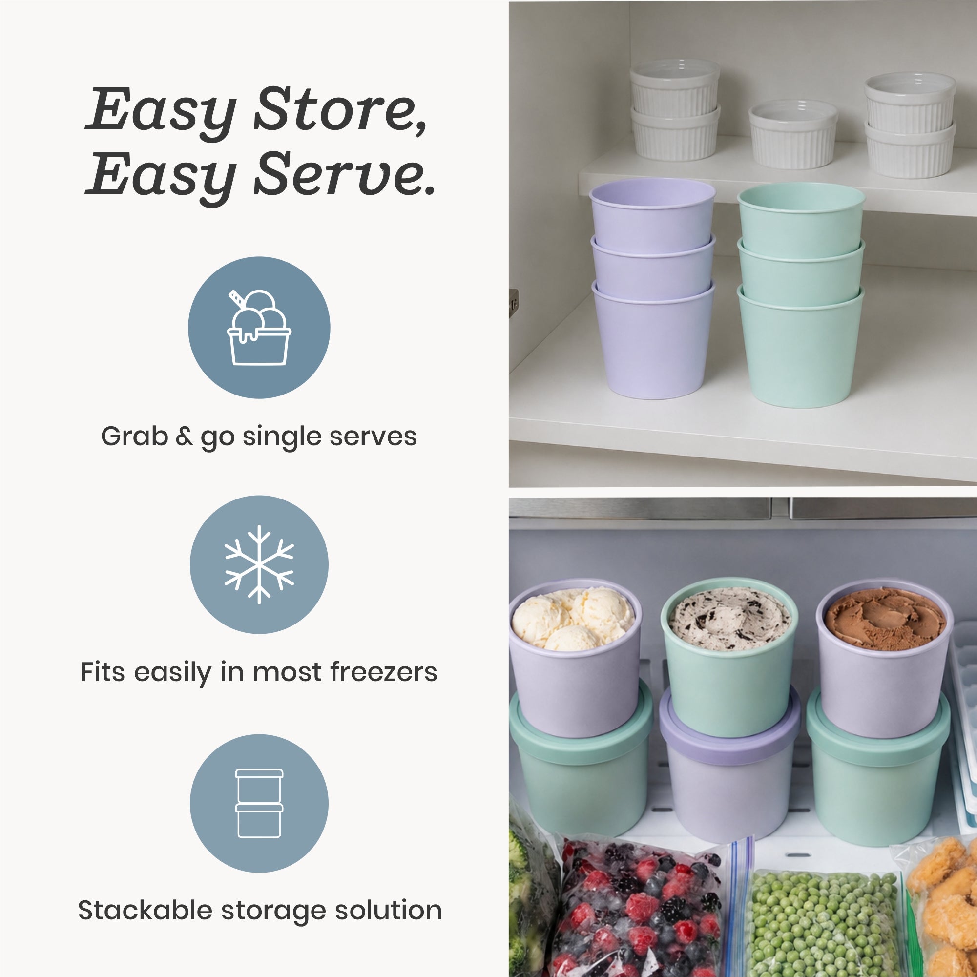 Freeze the Day | Ice Cream Freezer Container 13.5oz Set of 4 | Mint / Lavender