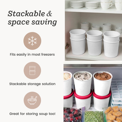 Freeze the Day | Ice Cream Freezer Lids 1Qt Set of 2 with Pens | White / Red