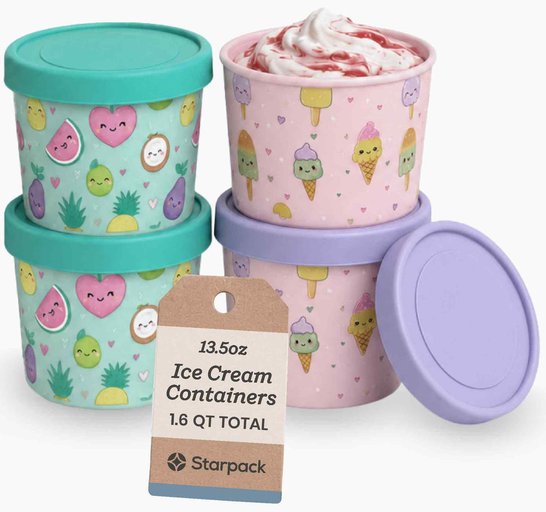 Freeze the Day | Ice Cream Freezer Container 13.5oz Set of 4 |  Kawaii Pink &amp; Green